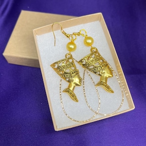 African Statement Earrings. Brass, metal and rolled gold. Nefertiti Egyptian jewellery. Statement Earrings