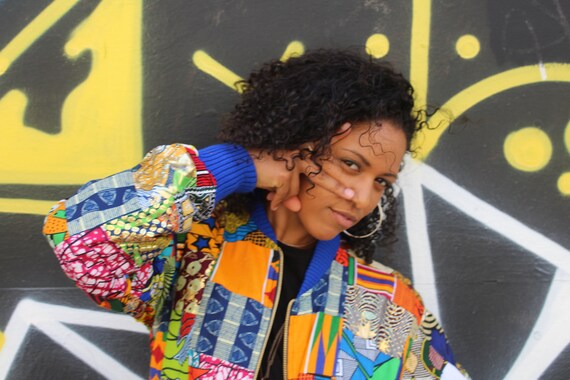 Retro Bomber Jacket / Patchwork Jacket / Zero Waste Aztec Hippy Boho Festival Fresh Prince Jaket Colourful Zip Pockets CONTINENT CLOTHING