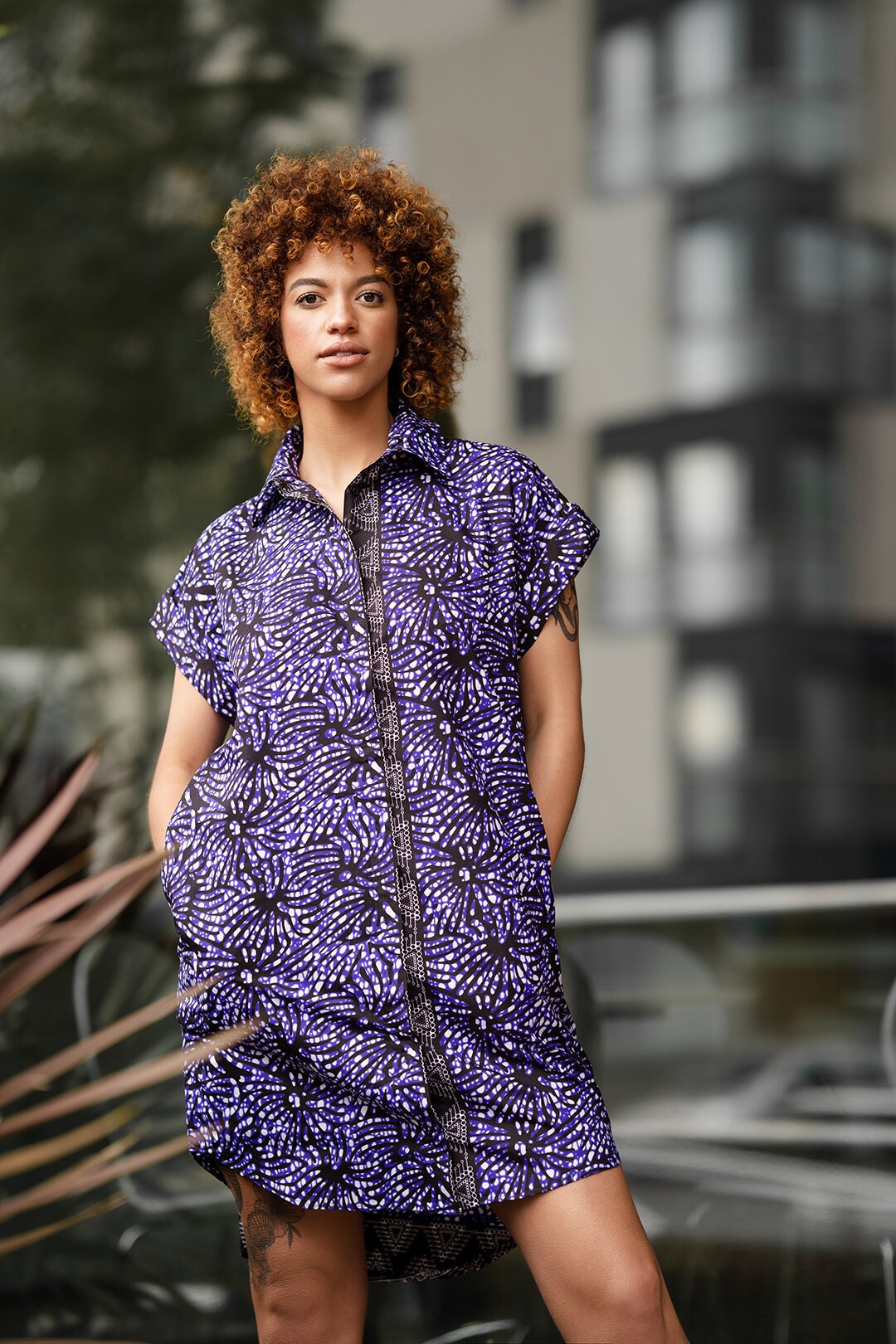 Image of Ankara Dress, African Shirt Dress in Purple Print/Boho Made Africa