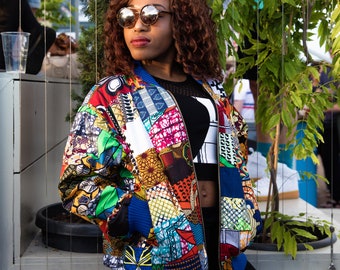 Boho Clothing Patchwork Jacket Ankara Bomber jacket 90s Bomber Wax Print Bomber Ethnic Clothing Festival Clothing Festival Jacket