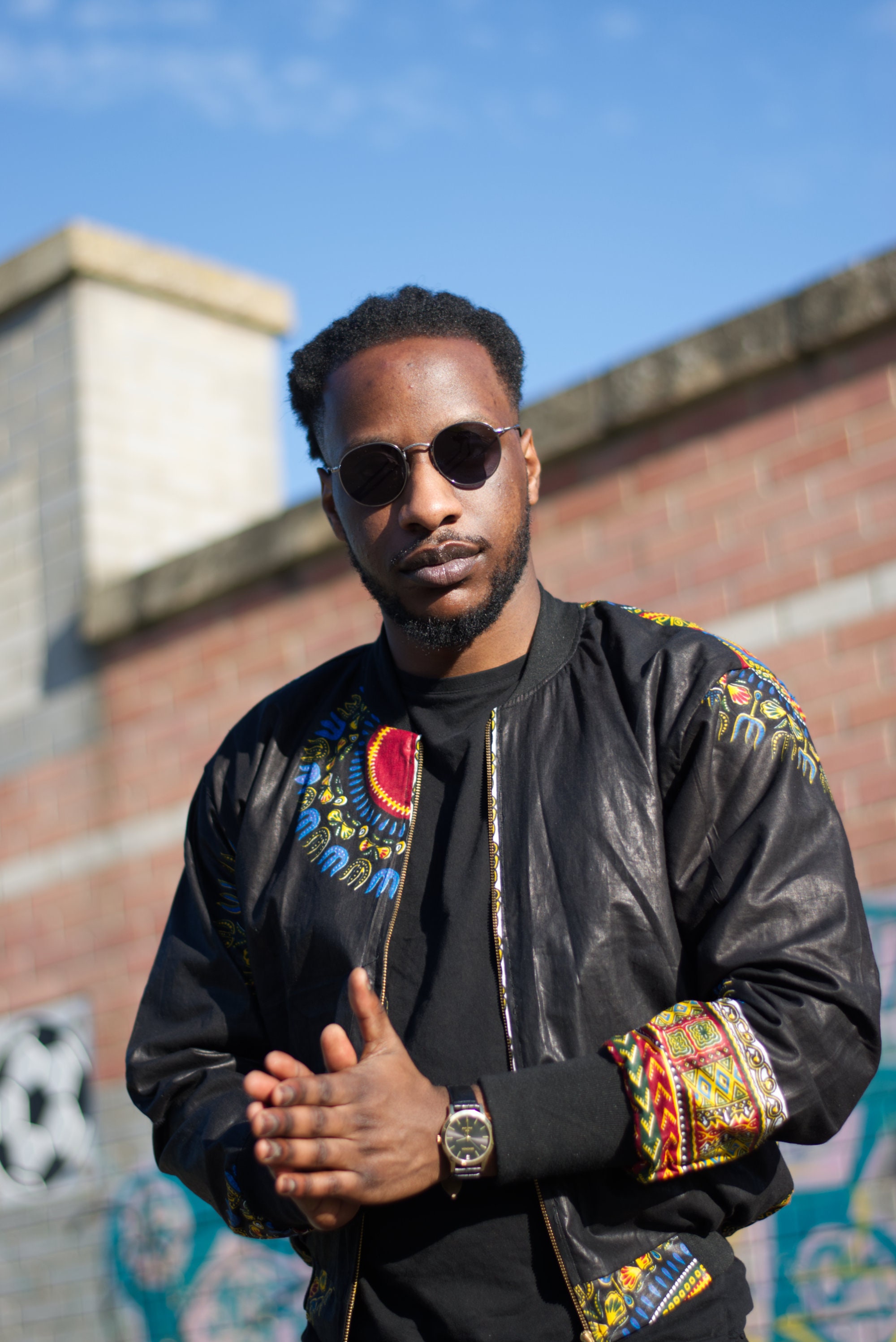 Dashiki Jacket in Black African Print/ Varsity Bomber Jacket