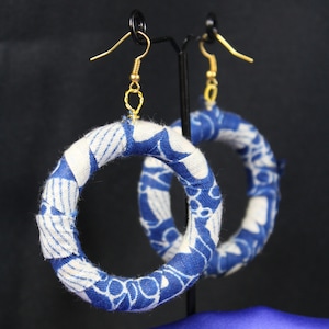 Statement Earrings, African Fabric Hoops in Beautiful Blue / African Hoops Made In Africa