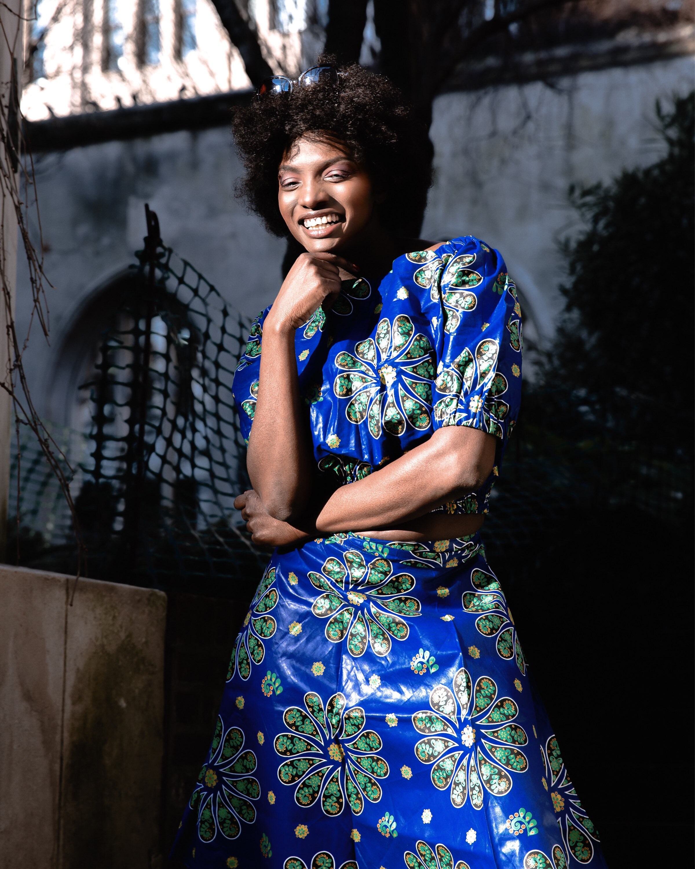 Image of Gorgeous Blue African Outfit With Ankara Wrap Skirt & Top Made in Africa
