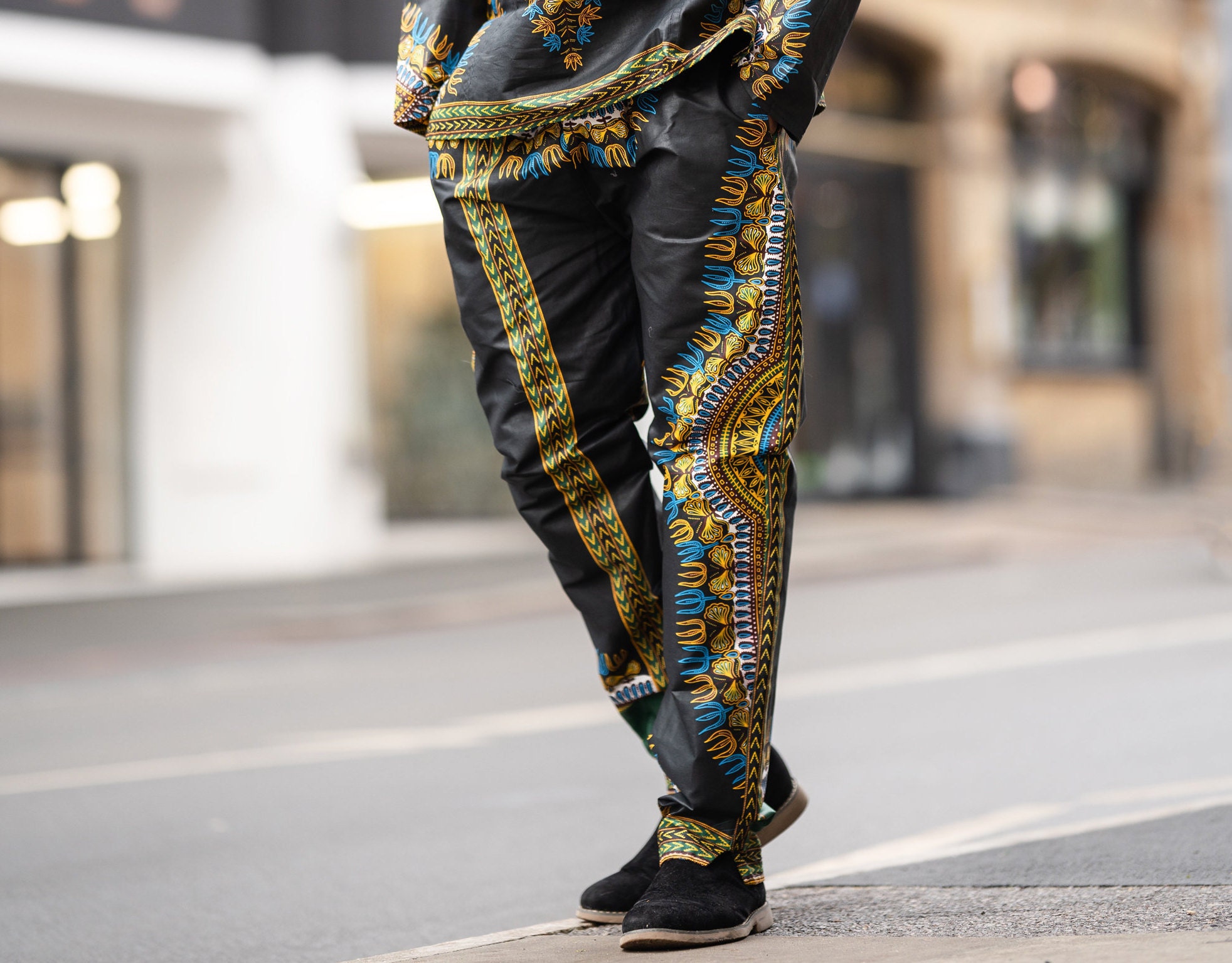 Image of African Clothing/Pants in Black Dashiki Print With Pockets Trousers Made in Africa