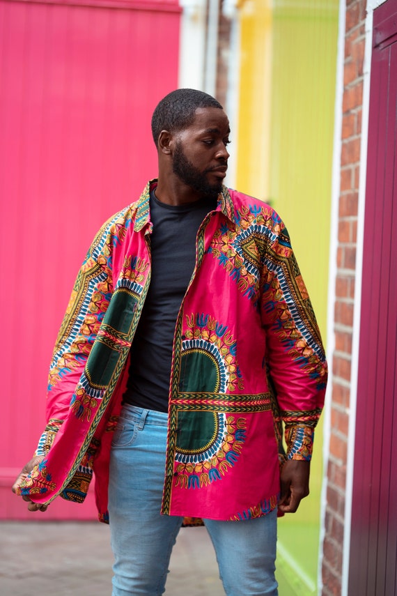 Dashiki Shirt in Electric Pink 