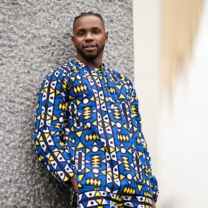 African Shirt, Pullover Shirt In Crazy Blue Samakaka / African Print Shirt Made In Africa