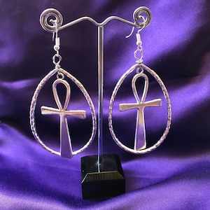 Nefertiti Earrings Statement Earrings Silver Ankh Earrings African Jewellery