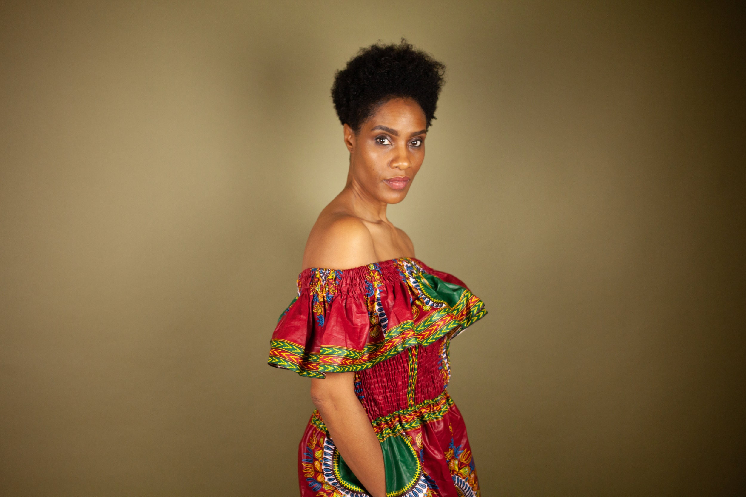 Image of Beautiful African Dress, Maxi Dress in Electric Red Dashiki Print/Made in Africa