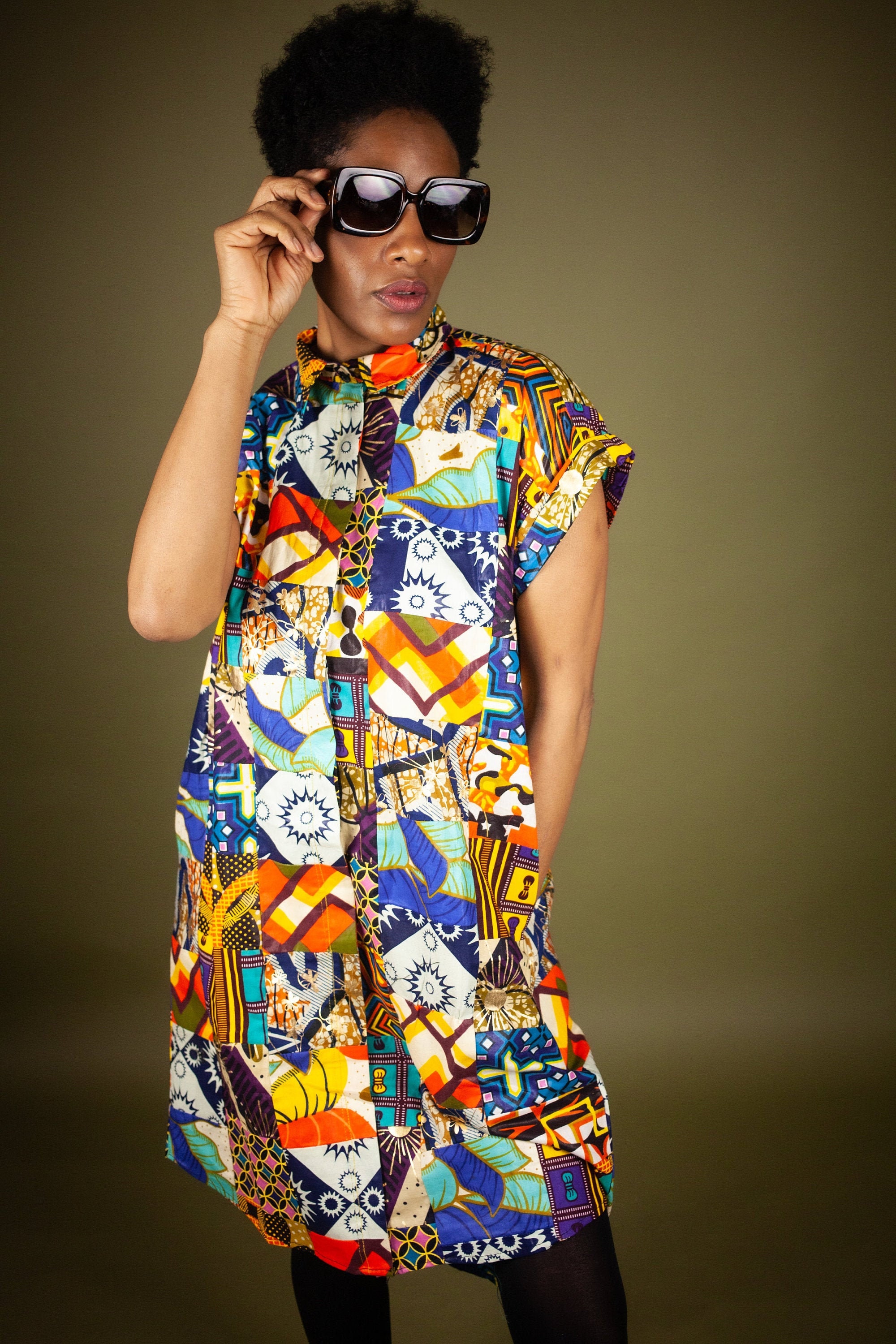 Image of African Shirt Dress in Patchwork/Crazy Colours Handmade Africa