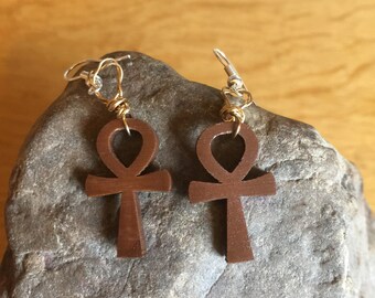 Africa Earrings Ankh Earrings Ankh Jewellery Wooden Earrings African Earrings Ethnic Jewellery Ankh Handmade