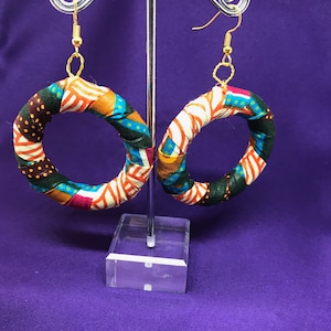 Orecchini a cerchio con stampa africana con regalo di Natale in tessuto blu Ankara