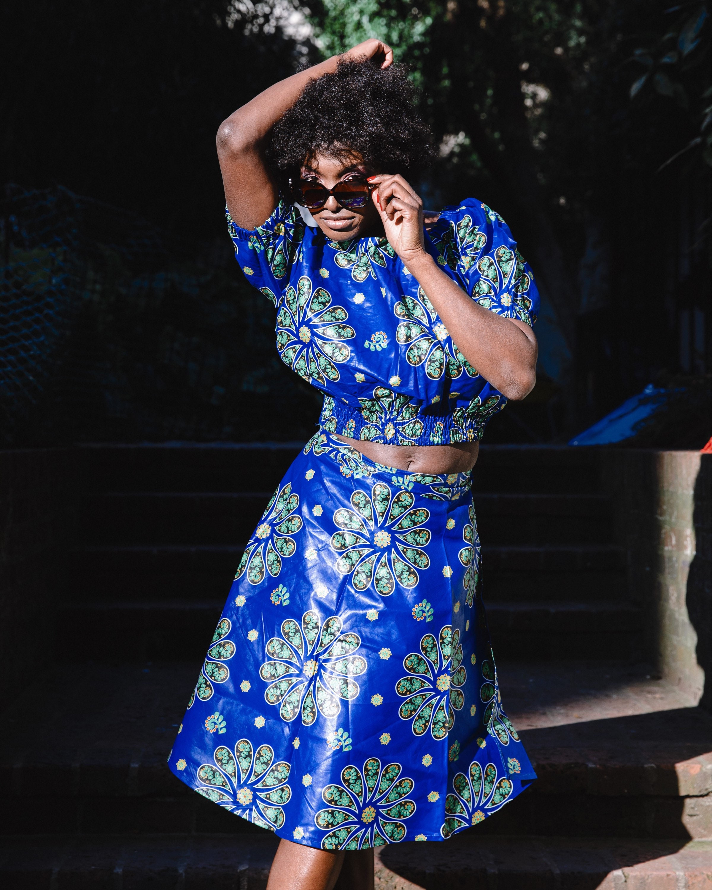 Image of African Print Wrap Skirt in Gorgeous Blue & Green/Ankara Made Africa