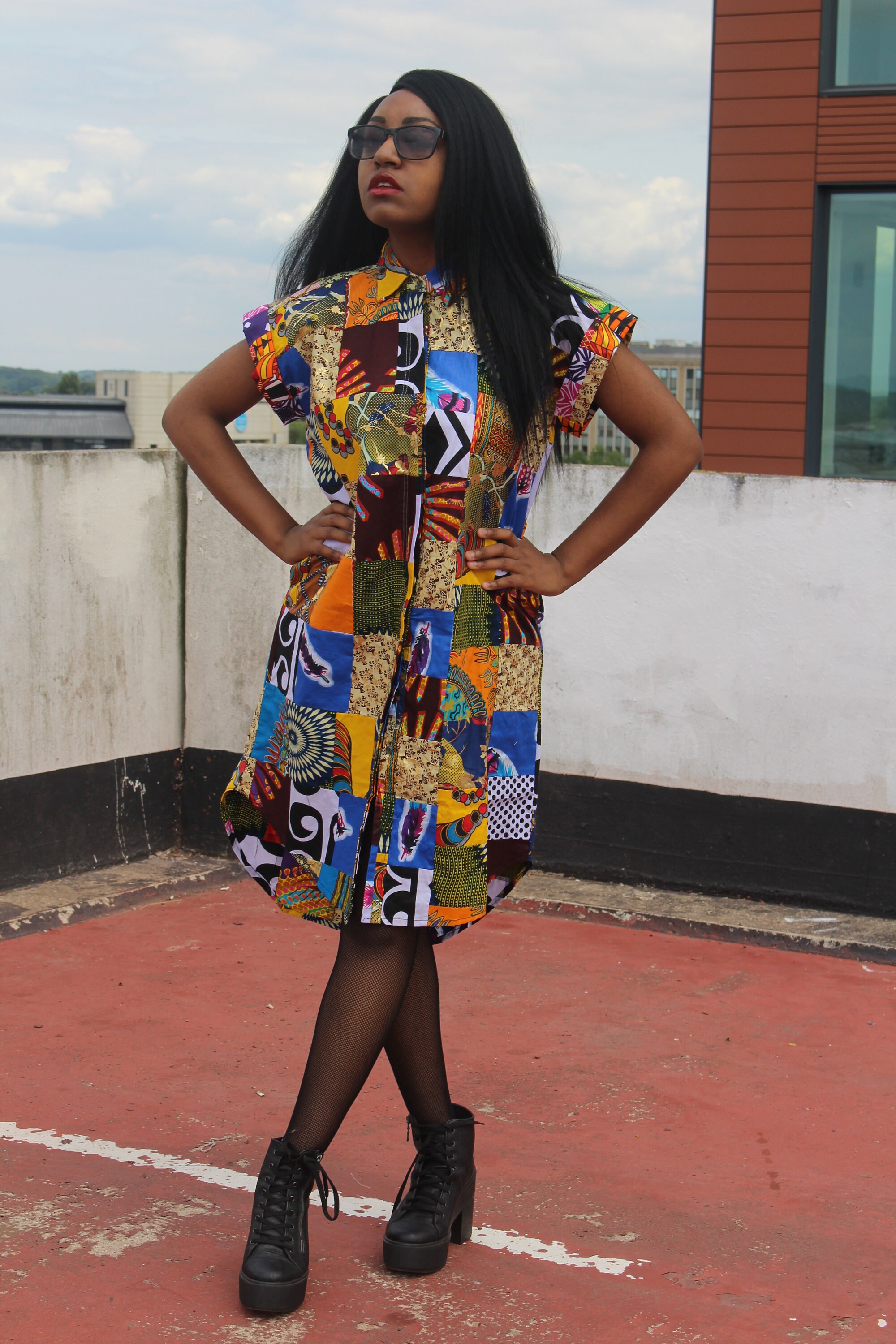 ankara shirt dress for ladies Denim & Ankara Shirt Dress: African Print Cotton, Summer Fashion