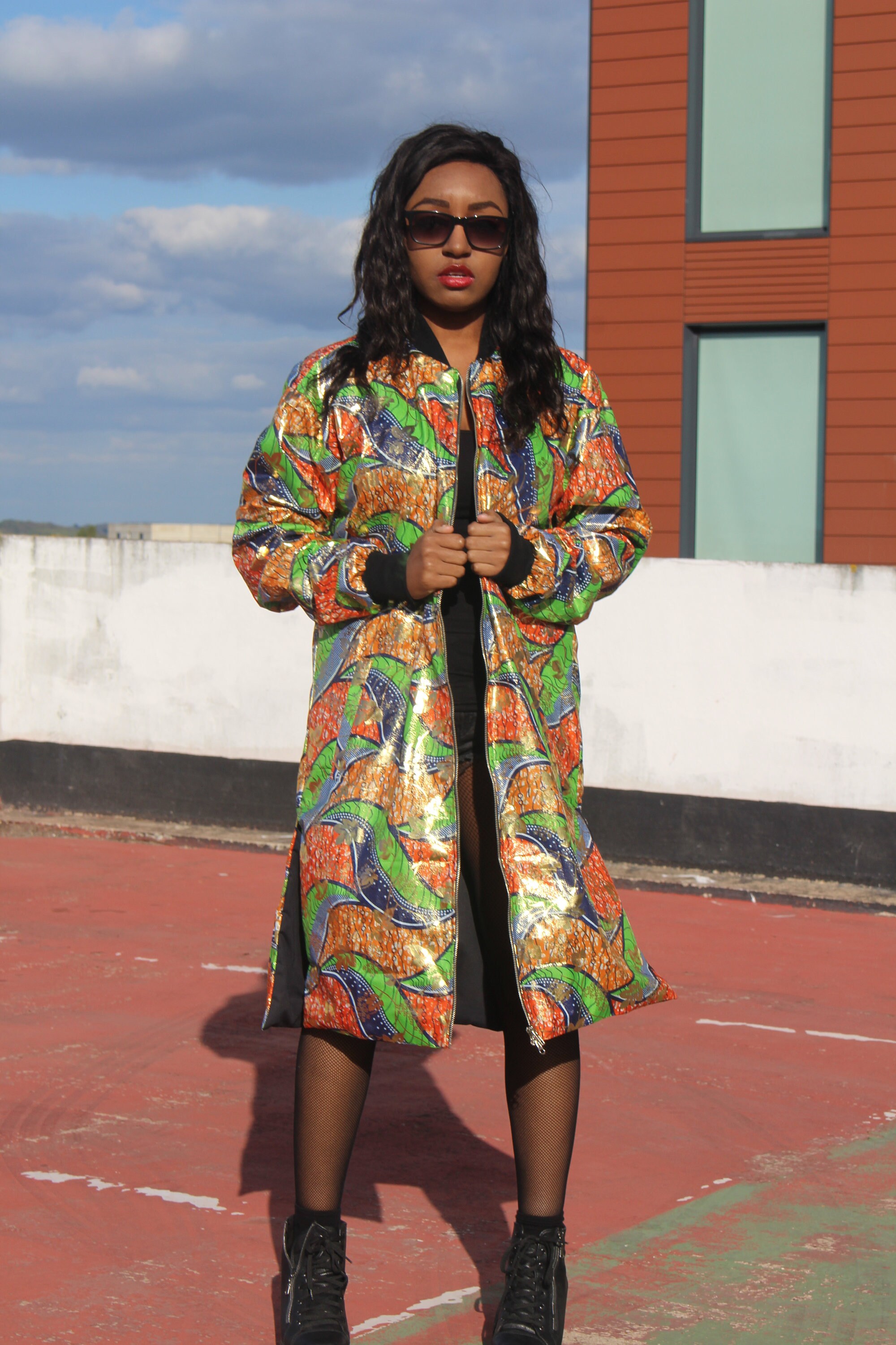 Image of African Print Trench Coat Ankara Continent Clothing With Gold
