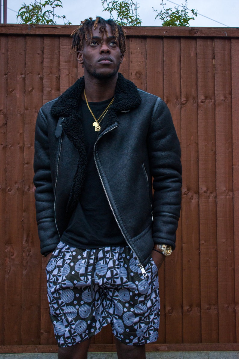 African Shorts in Black /& White Print With Pockets Festival Shorts African Board Shorts Made In Africa