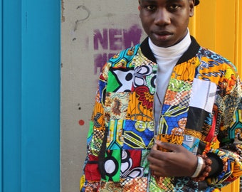 Retro Bomber Jacket in African Patchwork / Festival Jacket / Made In Africa