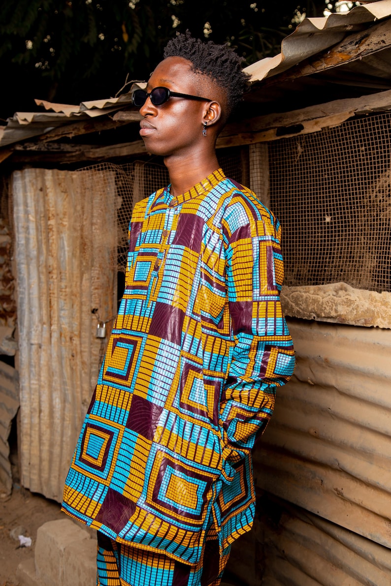 African Trousers or African Pants in Brilliant Blue Kente Print African Clothing Proudly Made in Africa