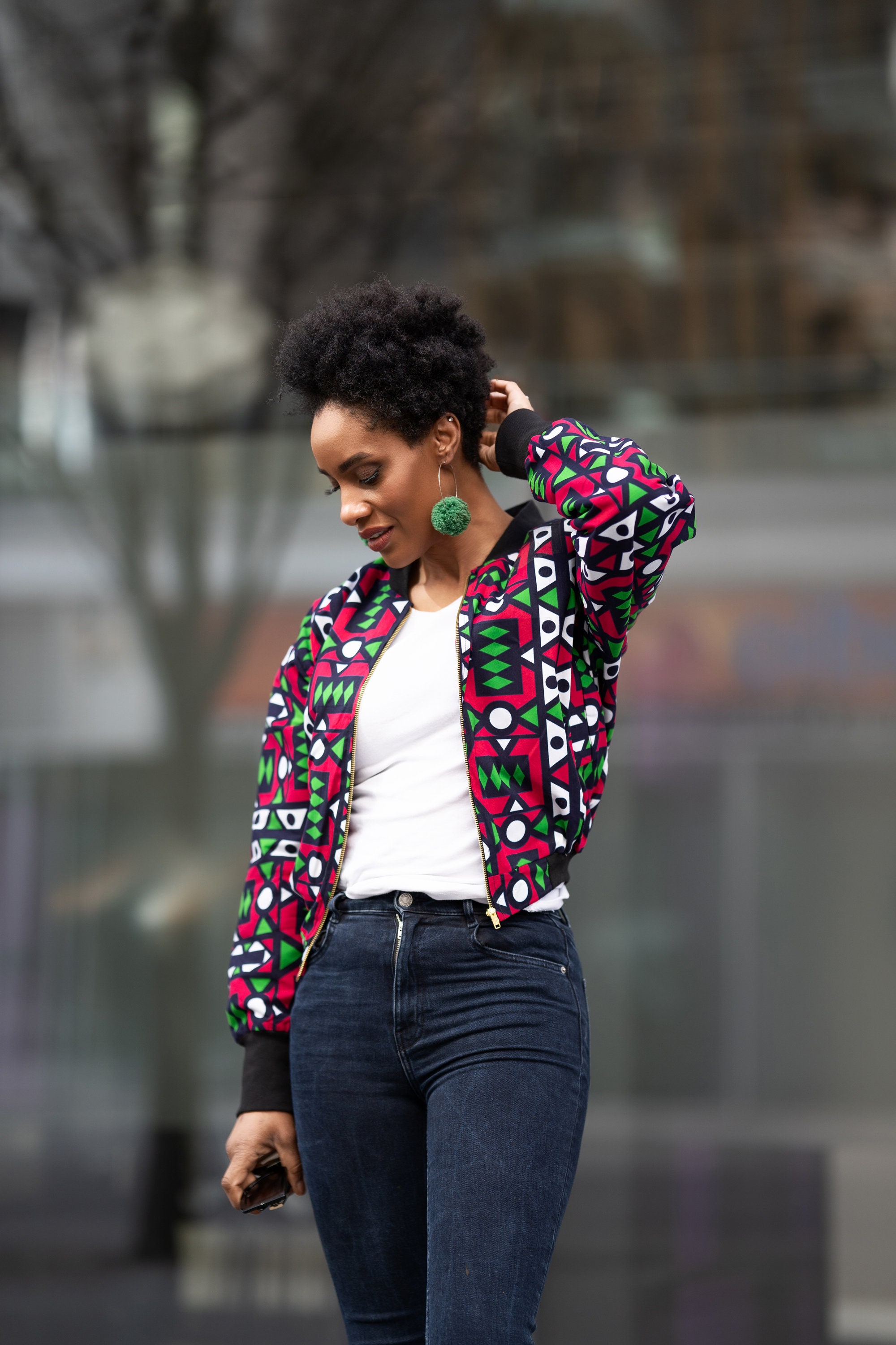 ladies patterned bomber jacket