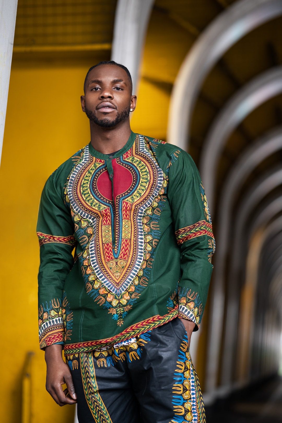 Duohropke Afrikanisches Hemd Herren - Dashiki Print, Kurzarm, Casual Style