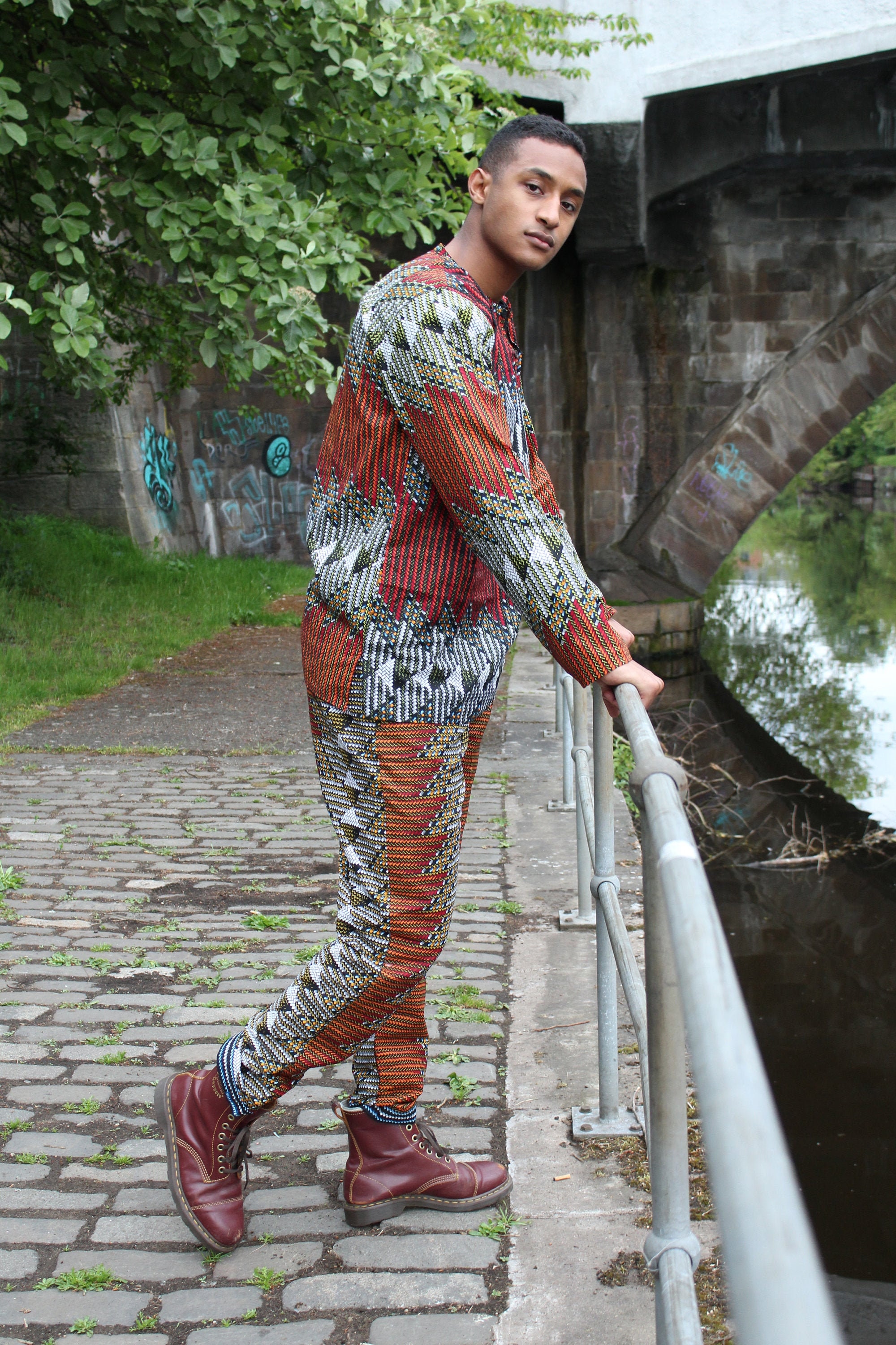 Image of African Pants, Trousers Made in Africa/Brilliant Orange Ankara