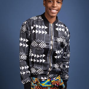Afrikanische Bomberjacke Schwarz-Weiß-Kente - Ankara-Printjacke - Fresh Prince Jacket - Retro Bomberjacke
