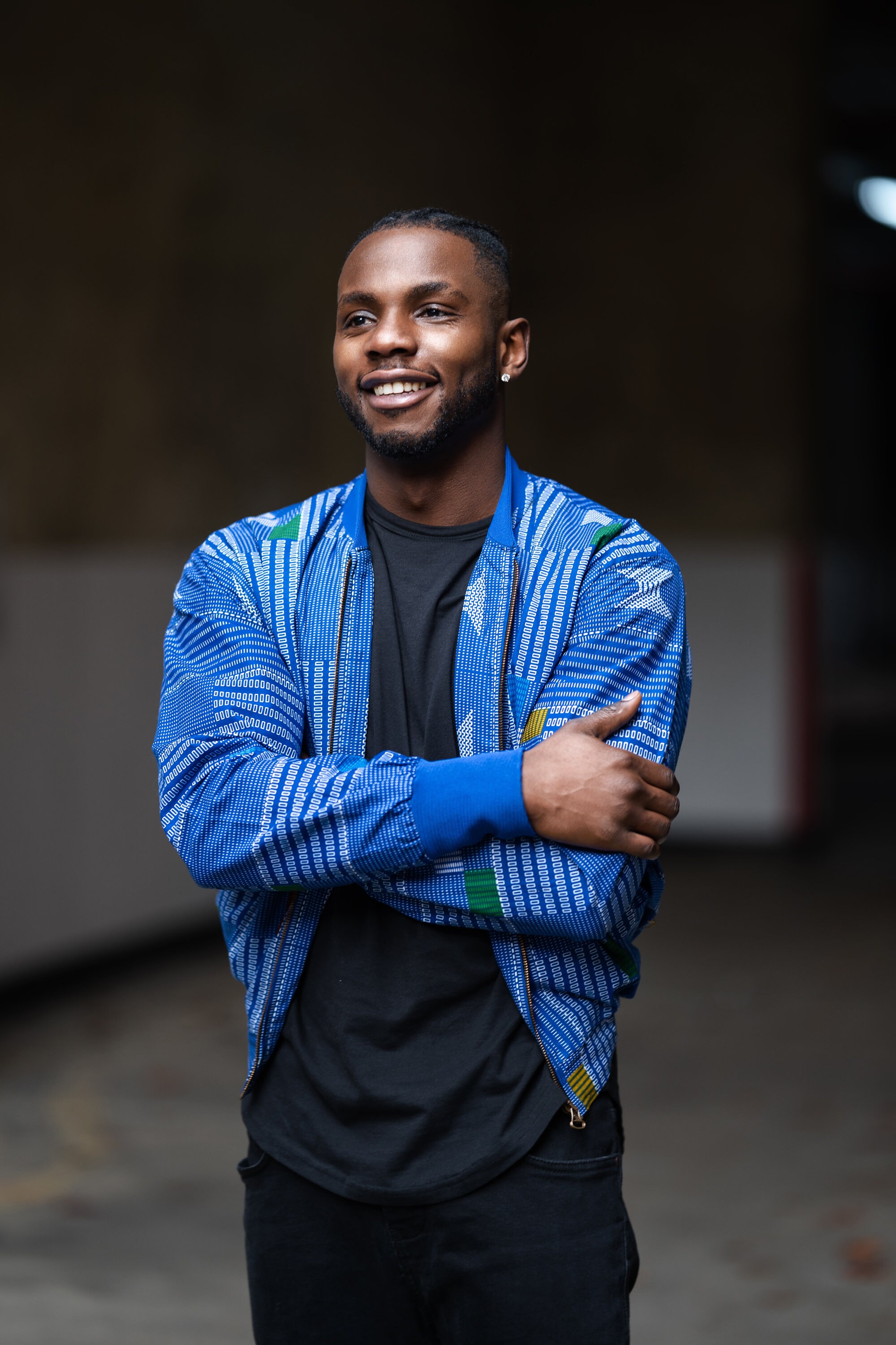 Image of African Bomber Jacket in Chilled Blue Print/Retro Aztec Fresh Prince Jacket Made Africa