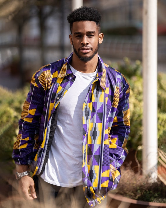 Men's African Print Kente Bomber Jacket