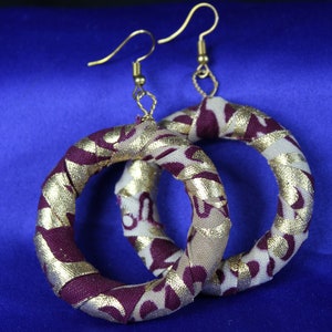 Boho earrings, African Hoops In Glistening Gold Brown Ankara / Stunning Statement Earrings Made In Africa