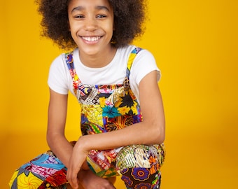 Children's Patchwork Dungarees, African Dungarees / Unisex Print Overalls / Festival Dungarees