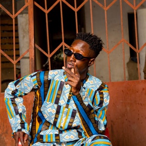 Festival Shirt, African Print Shirt In Blue Kente / African Top Made In Africa