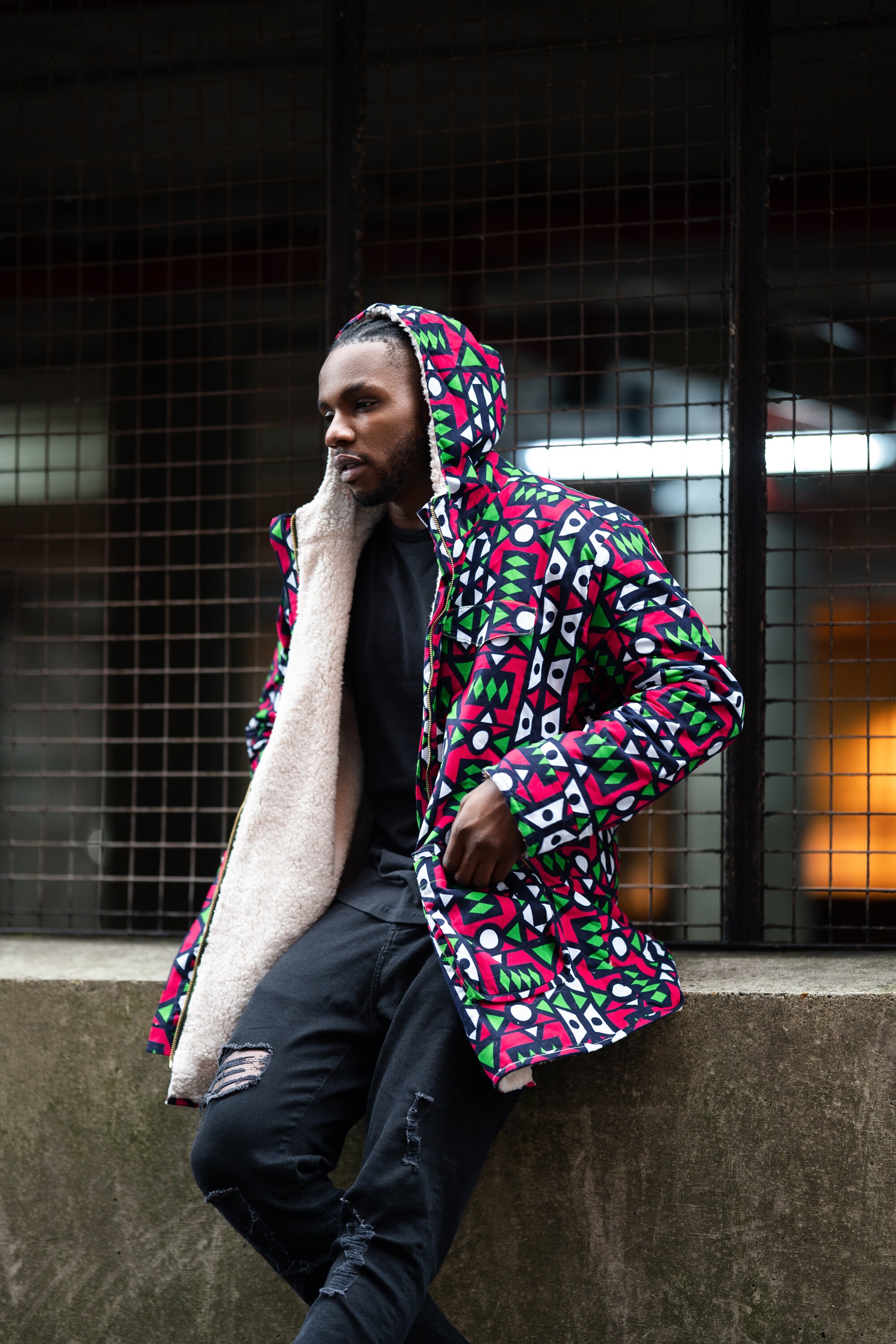 Image of African Parka, Puffer Jacket in Electric Samakaka/Coat Military Parka Made in Africa