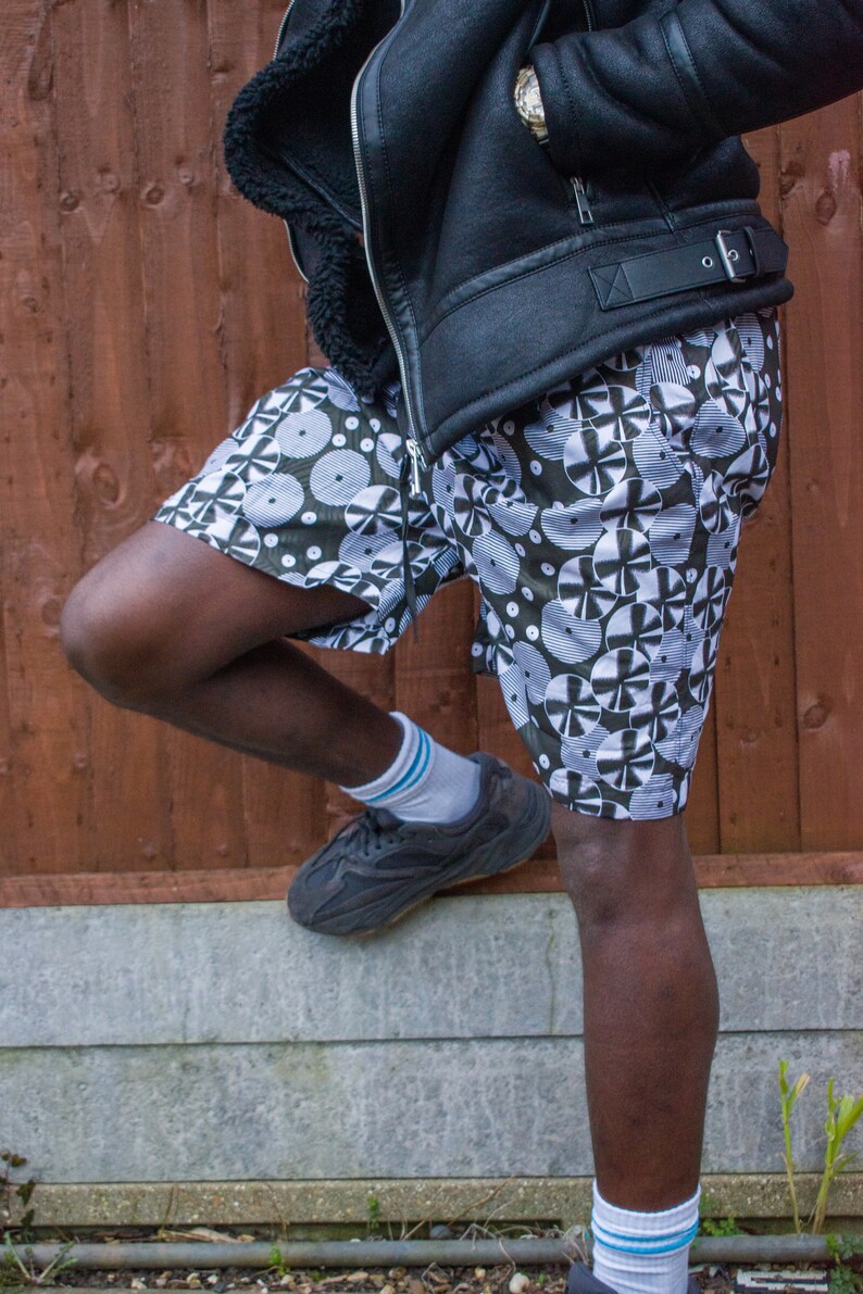 African Shorts in Black /& White Print With Pockets Festival Shorts African Board Shorts Made In Africa