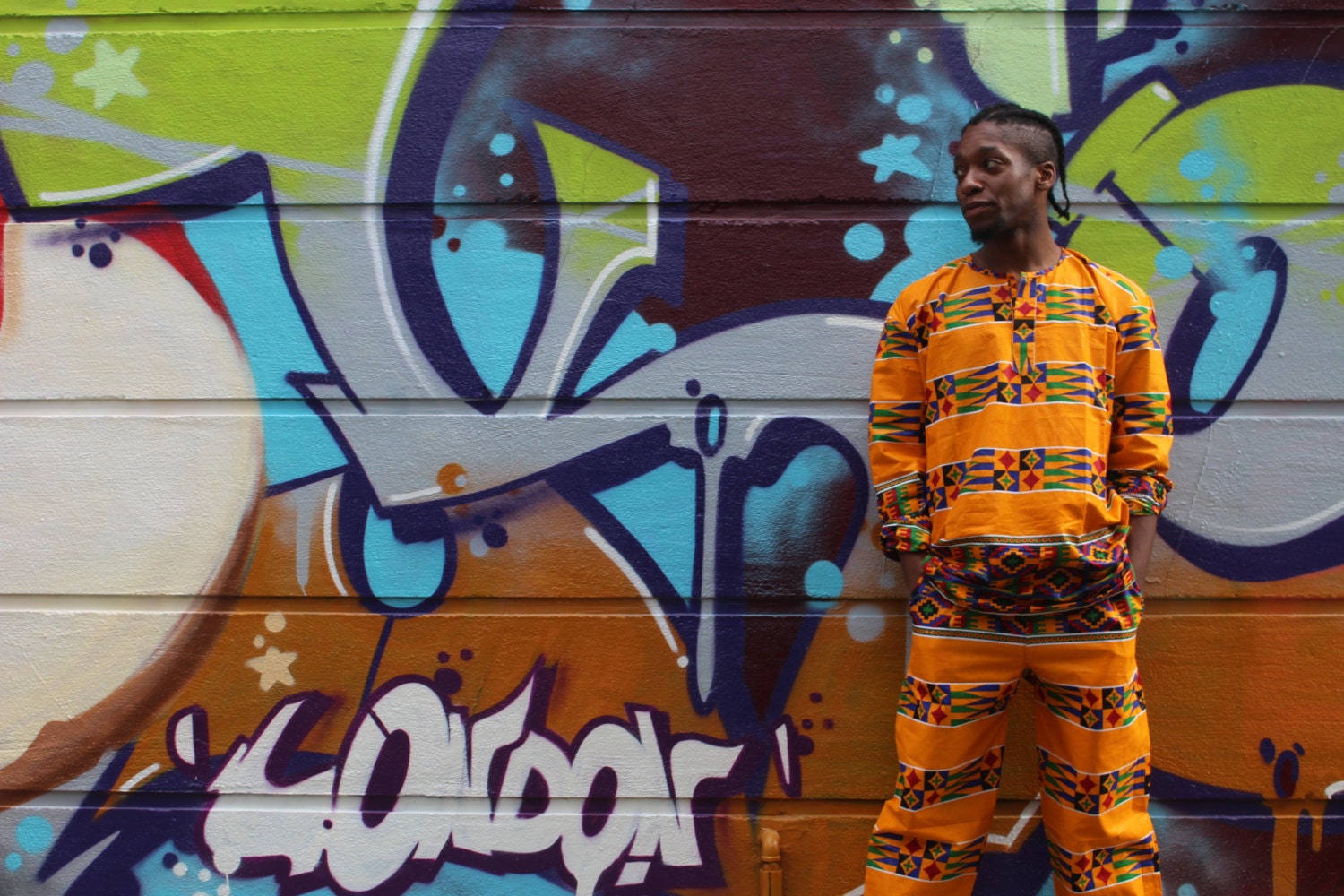Image of African Print Suit in Amazing Kente, Made in Africa/Aztec Orange & Yellow Kente