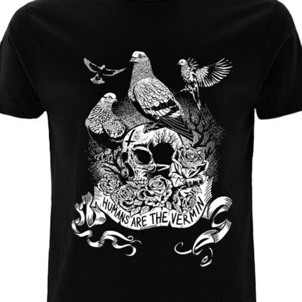 Vegan t shirt, Vegan t-shirt, Vegan tshirt, Anticarnist, Vegan Clothing, Vegan Metal, Humans Are The Vermin Pigeons