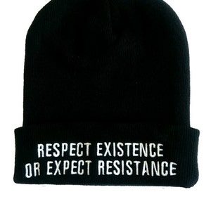 Vegan Cuffed Beanie 'Respect Existence or Expect Resistance' Anticarnist Vegan Clothing, Vegan Hat, Vegan Cap image 2