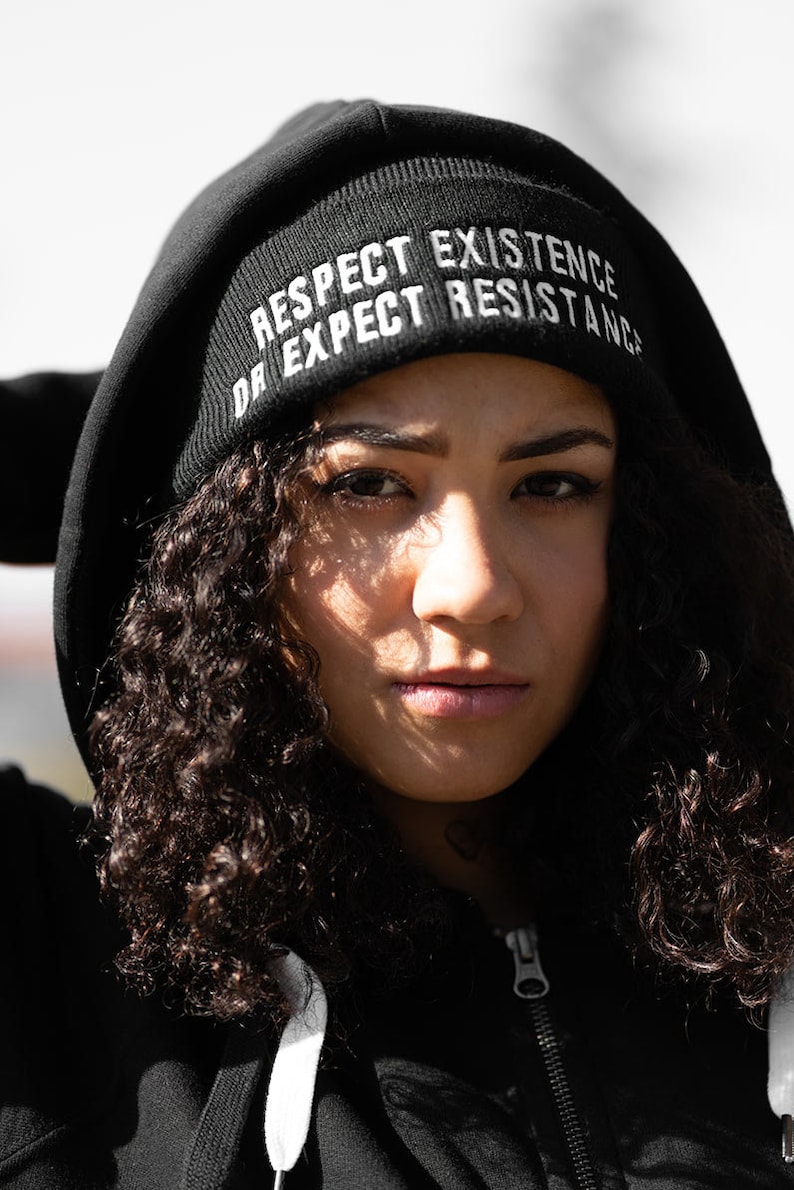 Vegan Cuffed Beanie 'Respect Existence or Expect Resistance' Anticarnist Vegan Clothing, Vegan Hat, Vegan Cap image 3