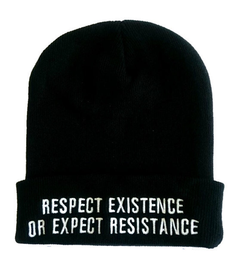 Vegan Cuffed Beanie 'Respect Existence or Expect Resistance' Anticarnist Vegan Clothing, Vegan Hat, Vegan Cap image 2