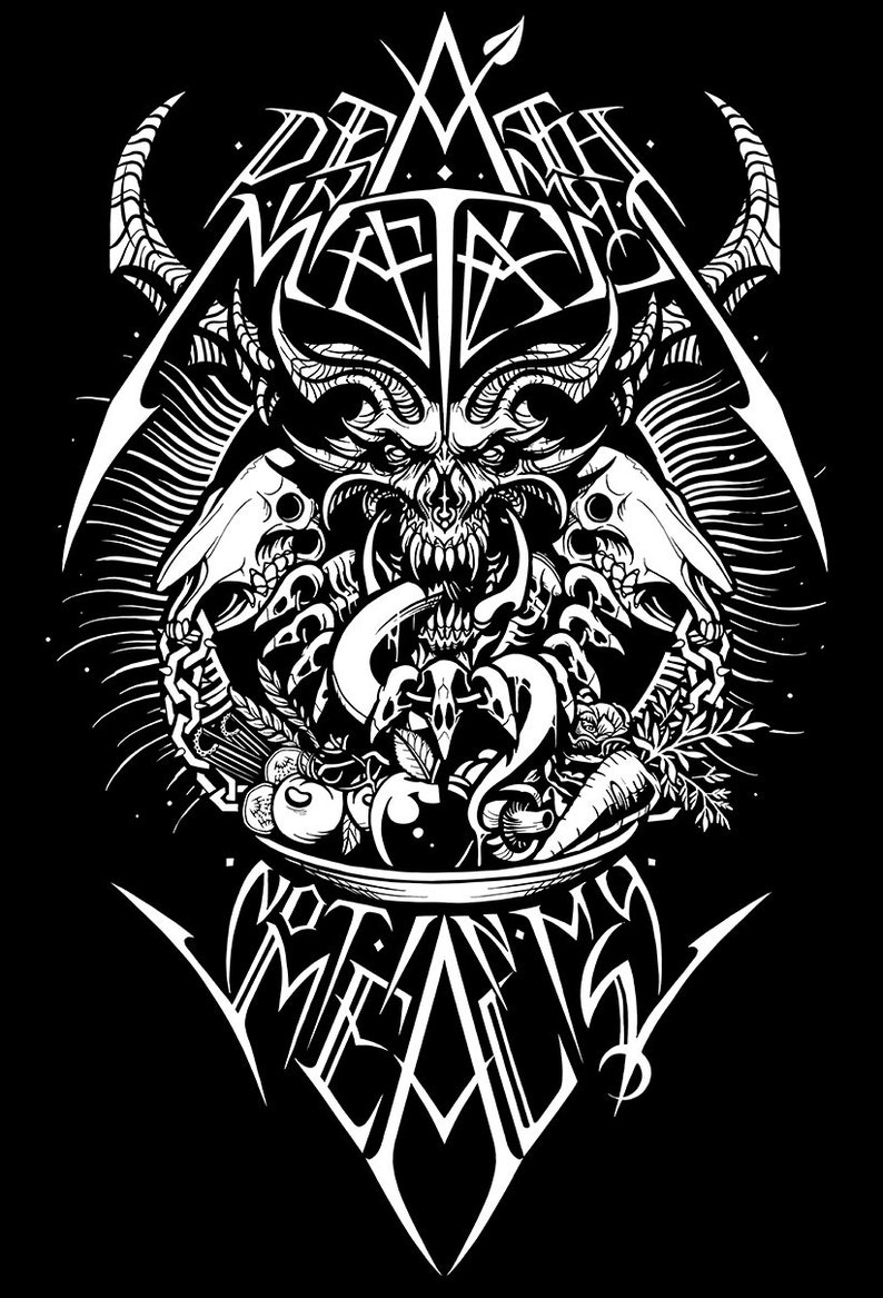 Death In My Metal, Not In My Meals. Vegan t shirt, Vegan t-shirt, Vegan tshirt, Anticarnist, Vegan Clothing, Vegan Metal, Death Metal image 2