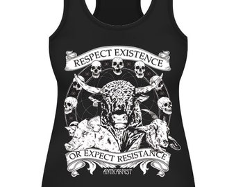 Respect Existence or Expect Resistance - Woman's Vegan tanks, Vegan Vest, Vegan tshirt, Vegan t-shirt By Anticarnist Vegan Clothing