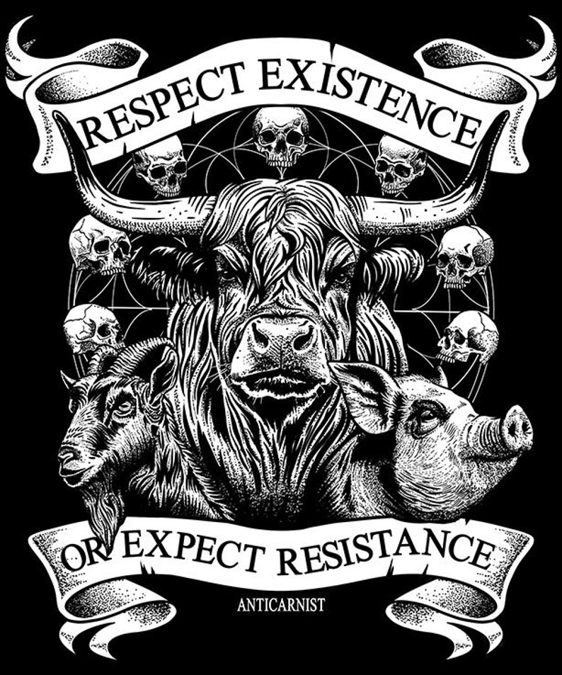 Vegan t shirt, Vegan t-shirt, Vegan tshirt, Anticarnist, Vegan Clothing, Vegan Metal, Respect Existence or Expect Resistance image 2