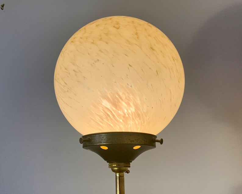 Art Deco Carved Wood Table Lamp With Glass Globe Shade C.1930. Etsy