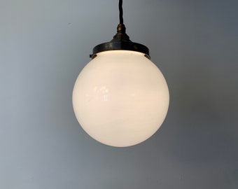 Edwardian Medium Size 20cm Diameter Glass Globe ceiling light with flex and ceiling plate rewired and ready to be placed.