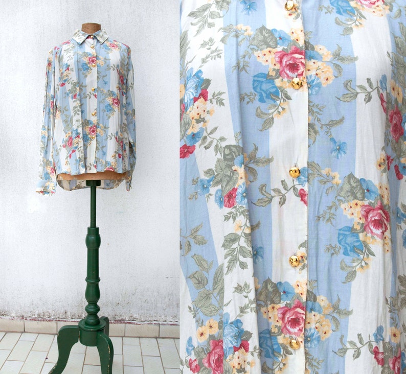 USED Floral Vintage maxi blouse-vintage clothing year 80-Shabby print-vintage clothes-floral print-Flowers print