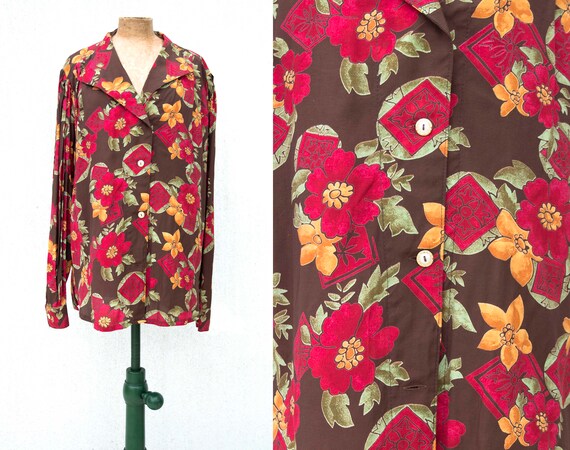 USED Floral Vintage maxi blouse-vintage clothing year 80-Shabby print-vintage clothes-floral print-Flowers print