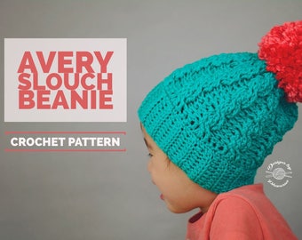 Crochet Avery Slouch Beanie PATTERN | Crochet Pattern | Cabled Hat | Crochet Cables Pattern | Instant Download