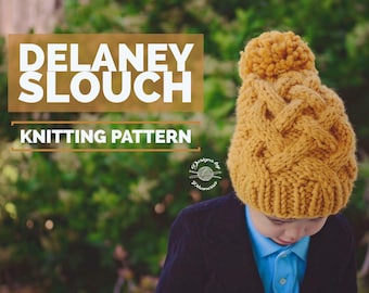 Knit Delaney Slouch Beanie PATTERN | Cabled Beanie | Knit Cables | Knit Pattern | Slouch Hat | Knit Beanie | Knit Hat | Instant Download