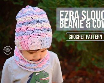Crochet Ezra Slouch Beanie & Cowl PATTERN | Crochet Pattern | Crochet Pattern | Crochet Hat | Cowl Pattern | Instant Download Pattern
