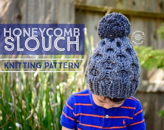 Knit Honeycomb Slouch Beanie PATTERN | Knit Pattern | Slouch Hat | Knit Cables | Cabled Beanie | Knit Beanie | Knit Hat | Instant Download