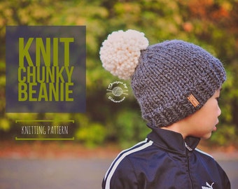 Knit Chunky Beanie with Pom Pom PATTERN | Knit Beanie | Knit Pattern | Instant Download Pattern