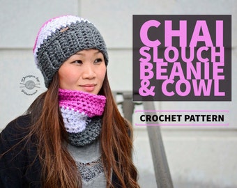 Crochet Chai Slouch Beanie & Cowl PATTERN | Crochet Pattern | Crochet Pattern | Crochet Hat | Cowl Pattern | Instant Download Pattern